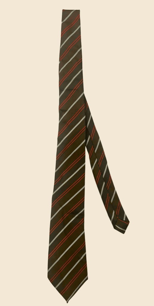 Cravatta Regimental Vintage – Righe Diagonali Marrone, Rosso e Grigio | Made in Italy