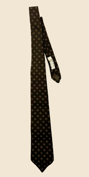 Cravatta The Best Fashion – Marrone Scuro con Micro Medaglioni Floreali Arancio e Bianco | Classic Pattern