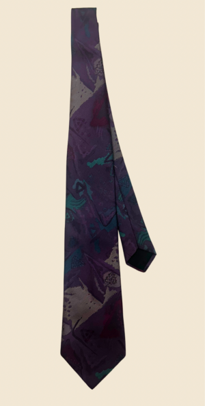Cravatta Pierre Pasca – Pattern Astratto Viola Prugna Teal e Grigio | Stile Pittorico Anni '90